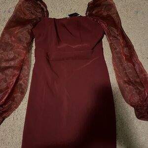 Fashion Nova Red Sheath Dress with Bishop Sleeves